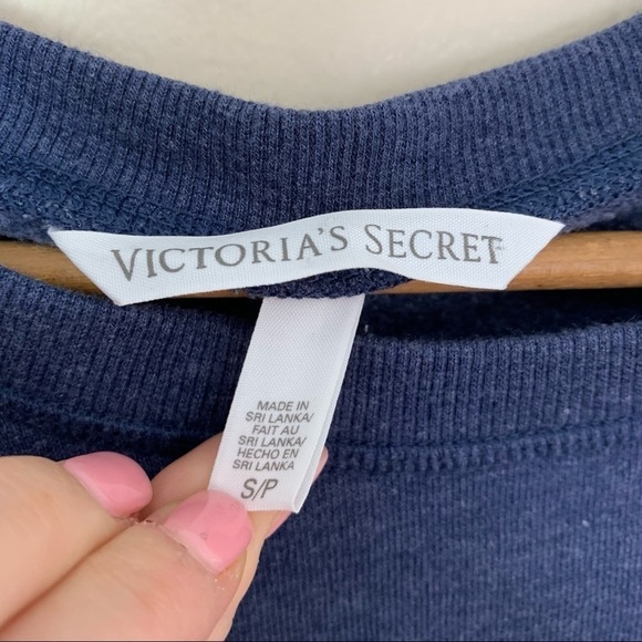 [Victoria's Secret] Blue Long Sleeve Cropped Crewneck Crossover Hem Sweater - Picture 6 of 10